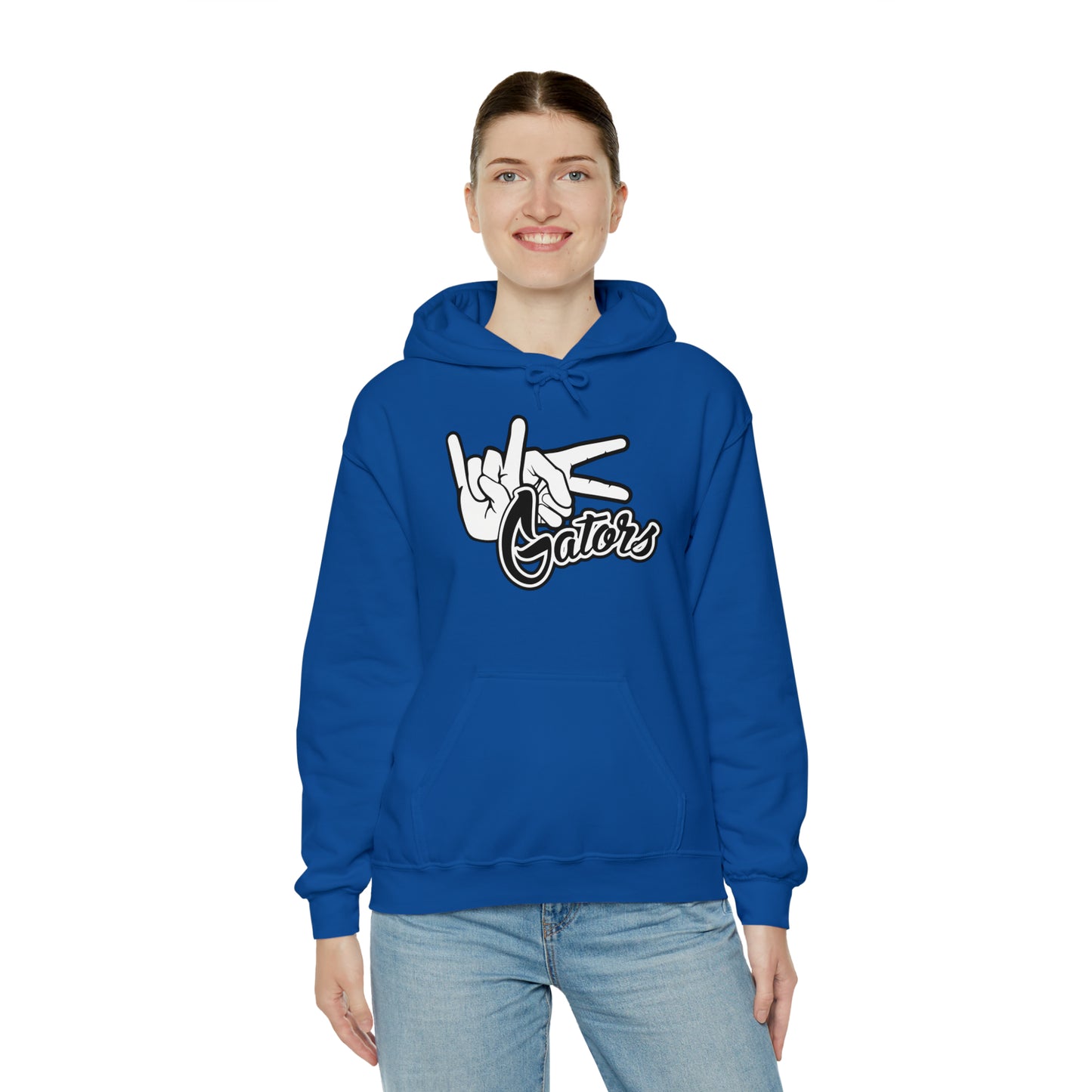 Unisex Heavy Blend™ Hooded Sweatshirt UF (Rock On) Gators Hands (Black and White)