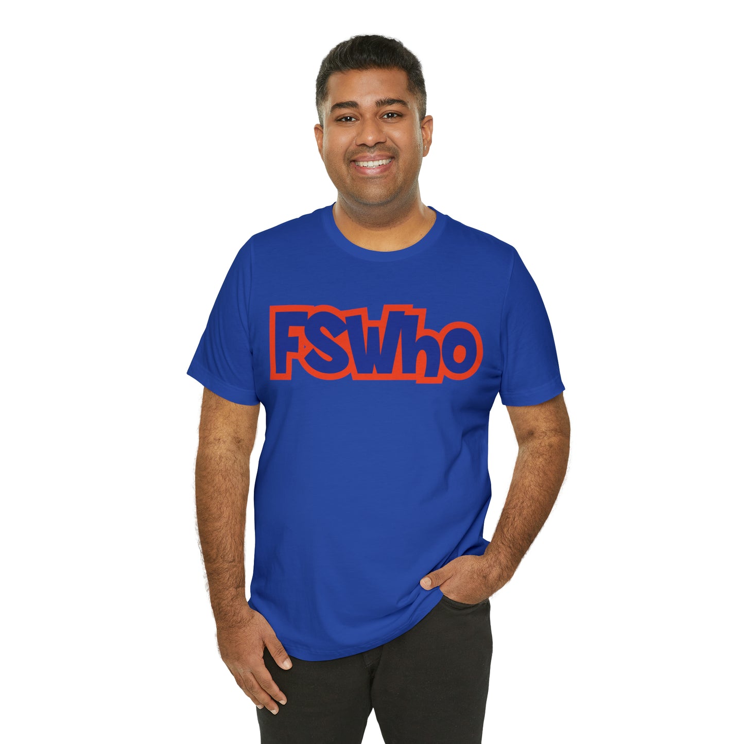 Unisex Jersey Short Sleeve Tee FSWho Blue Lettering