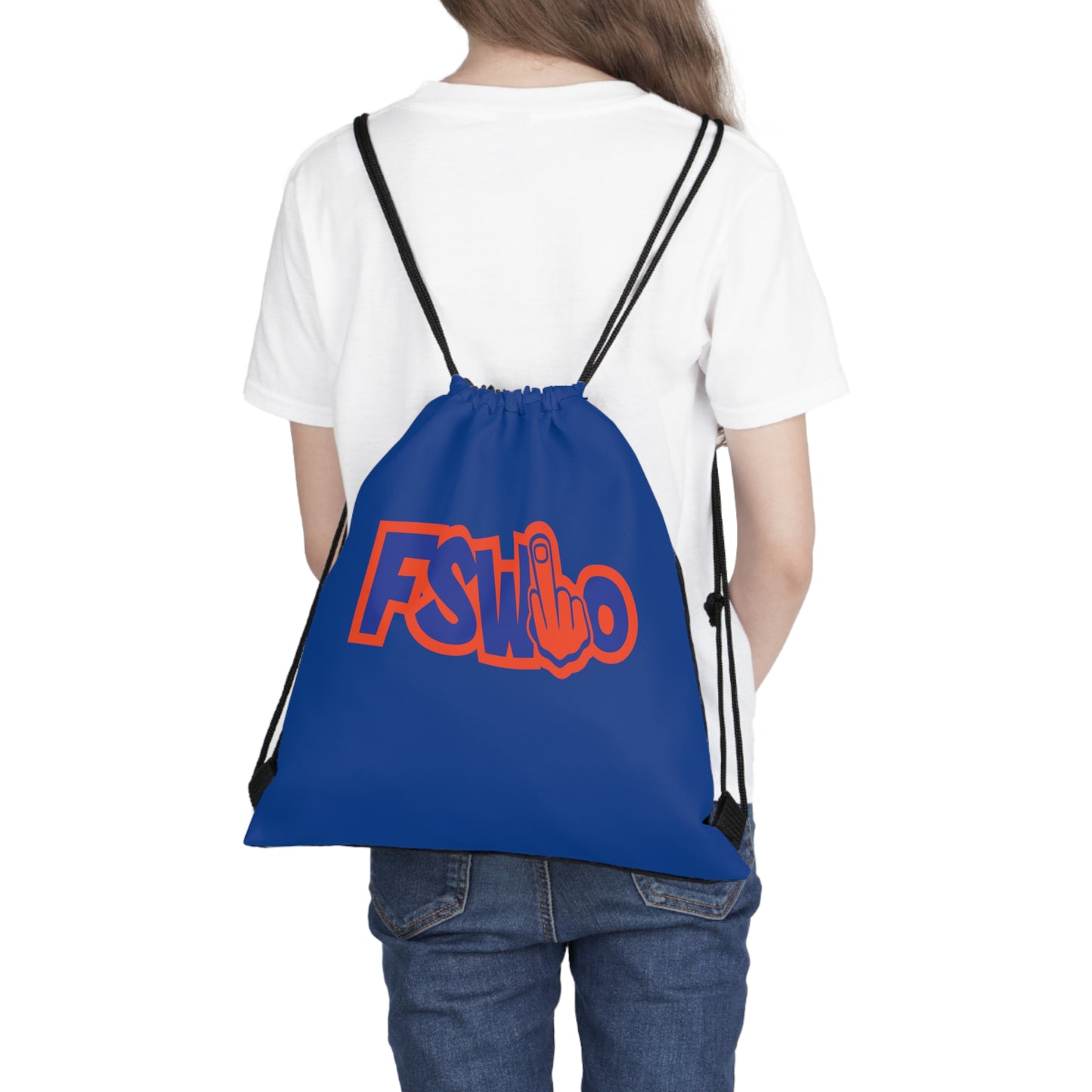 Outdoor Drawstring Bag FSWho w/ Orange Finger (Blue)