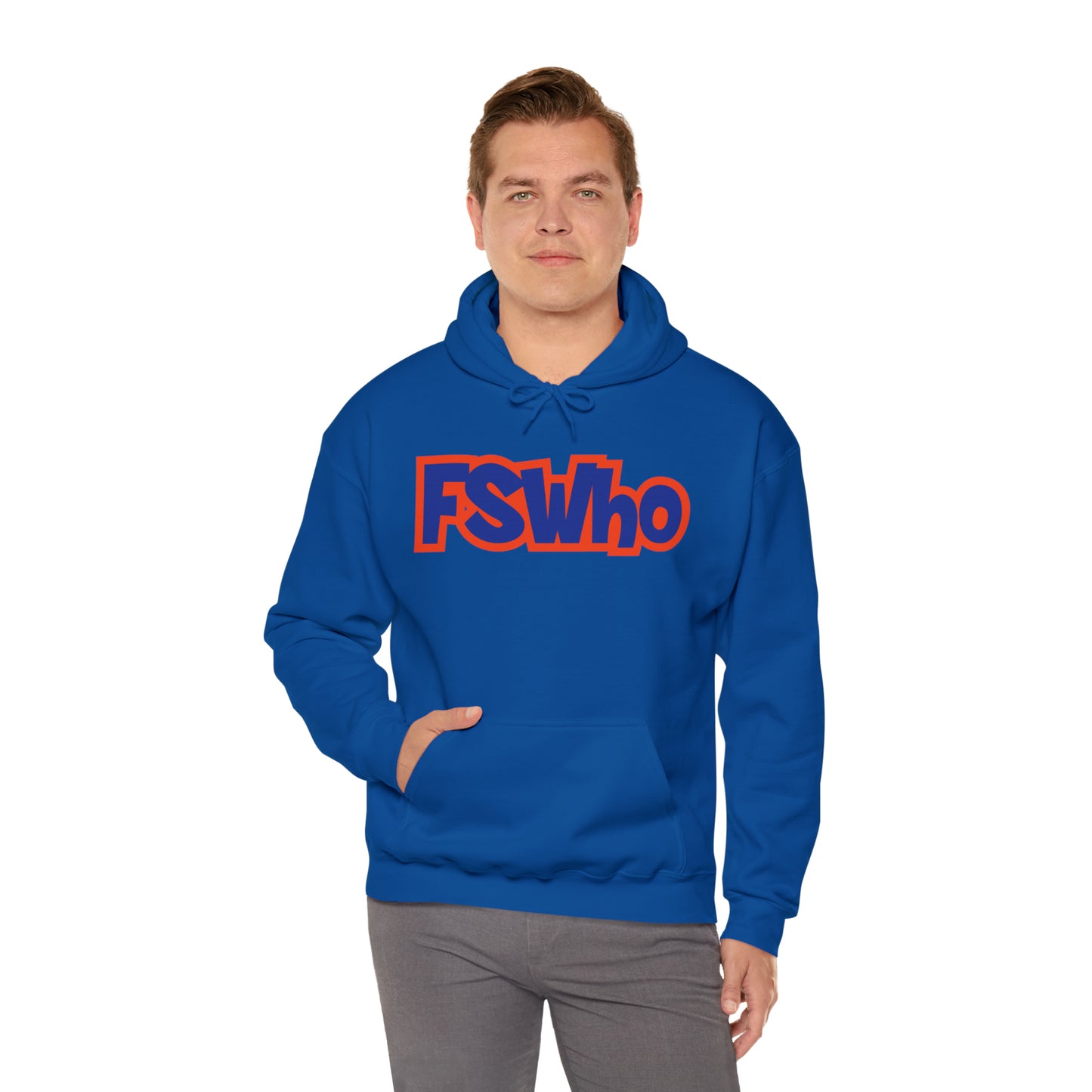 Unisex Heavy Blend™ Hooded Sweatshirt FSWho Blue Lettering