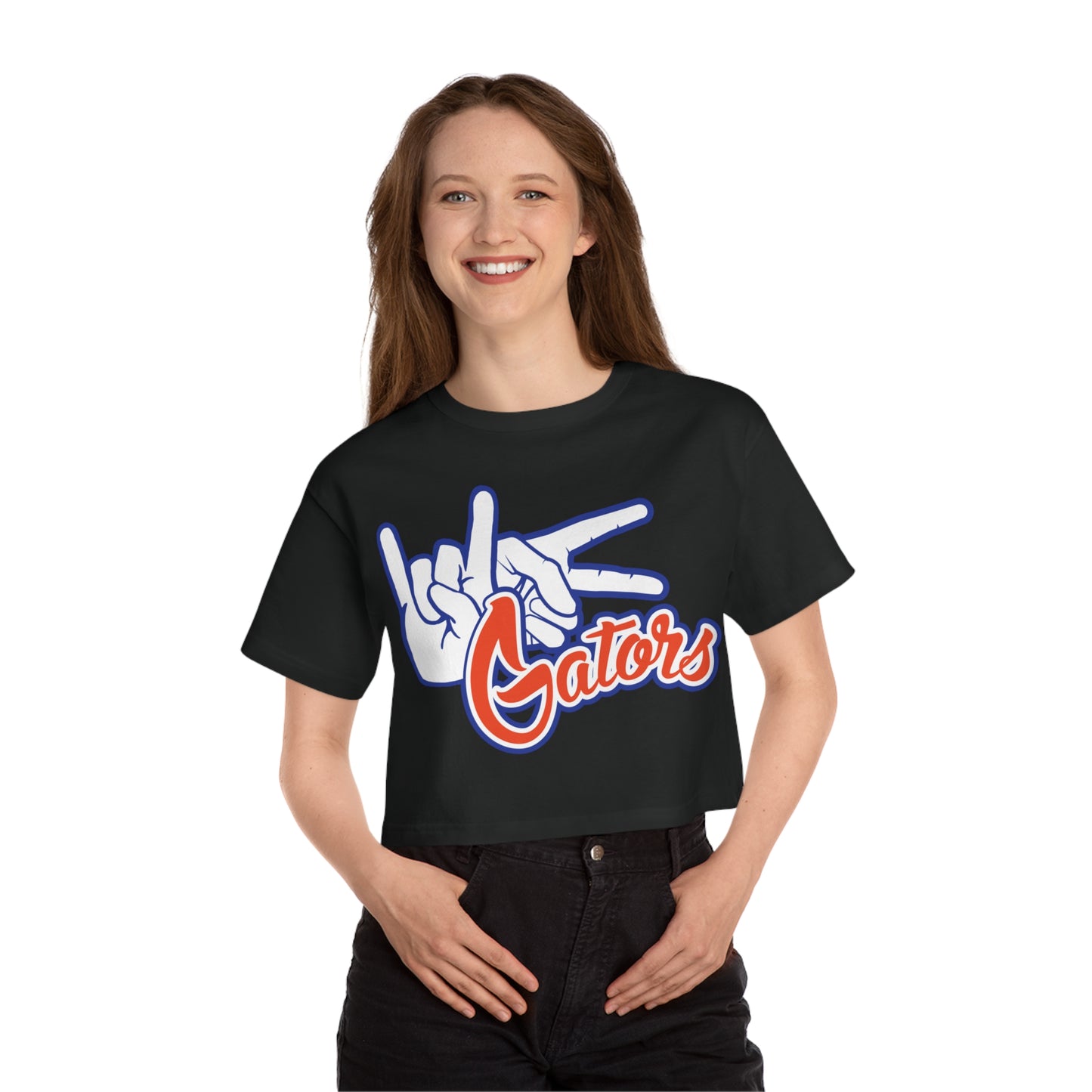 Champion Women's Heritage Cropped T-Shirt UF (Rock On) Gators Hands_V1