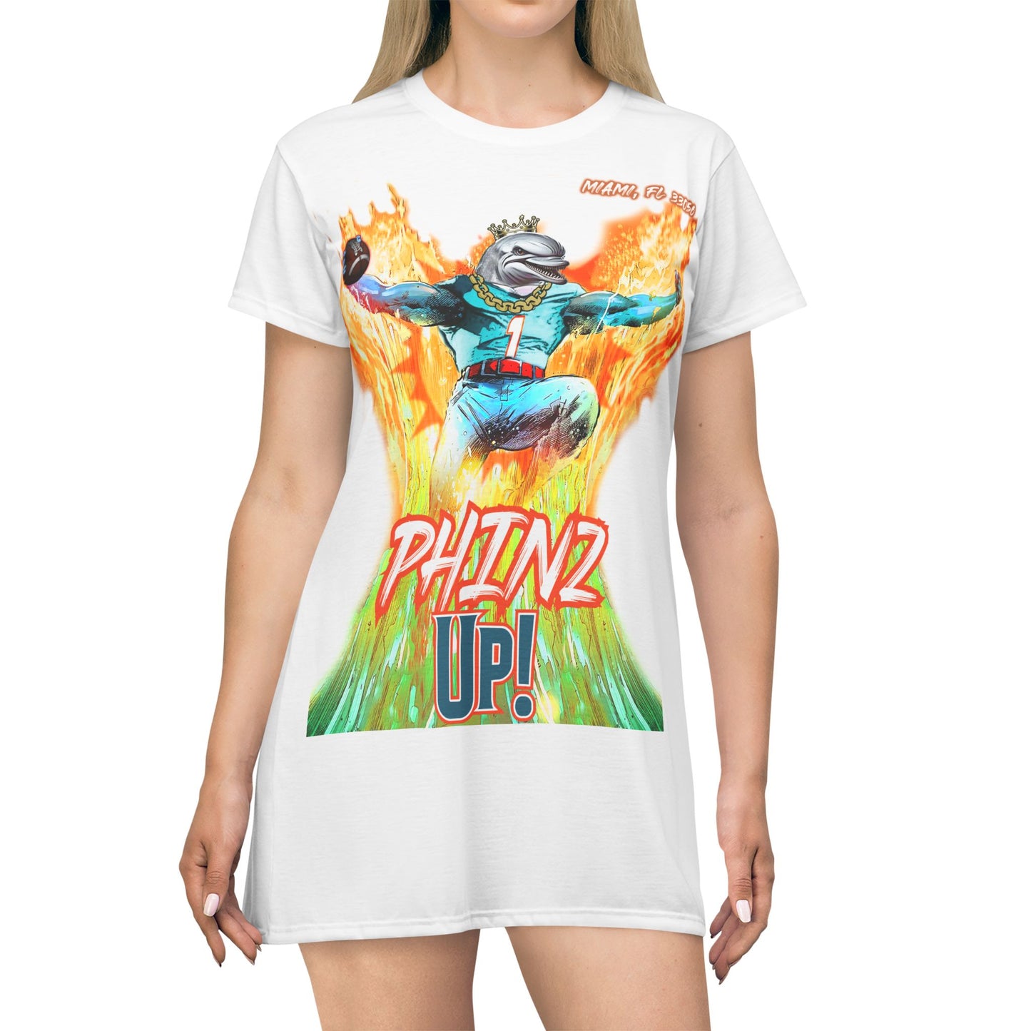 Phinz Up (V2 / White) T-Shirt Dress (AOP)