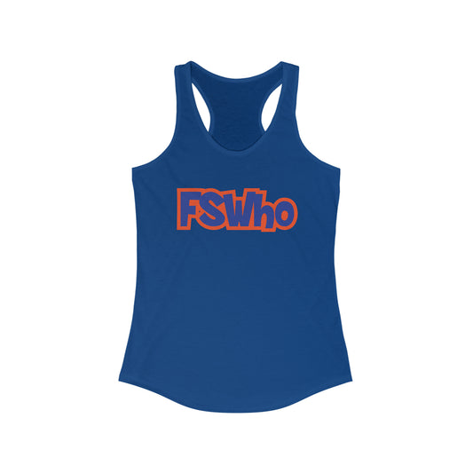 Women's Ideal Racerback Tank FSWho Blue Lettering