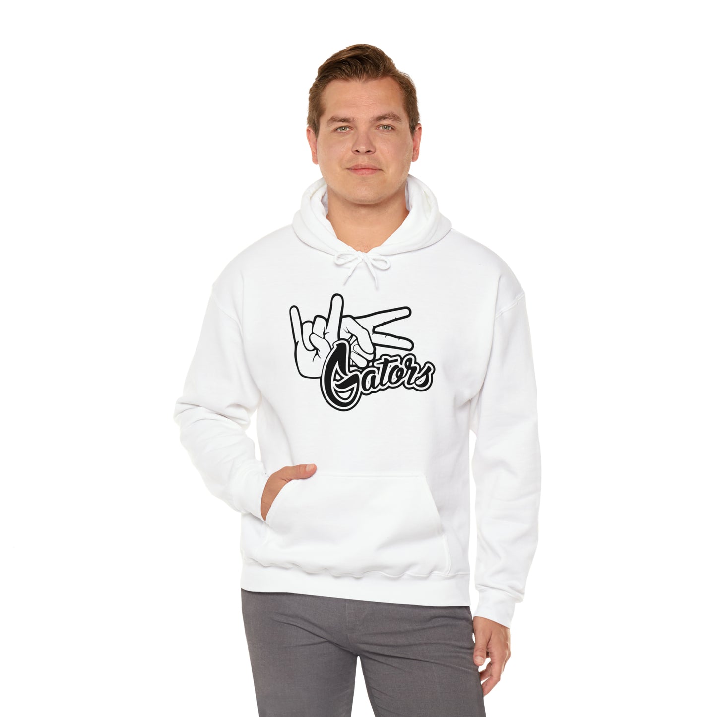 Unisex Heavy Blend™ Hooded Sweatshirt UF (Rock On) Gators Hands (Black and White)