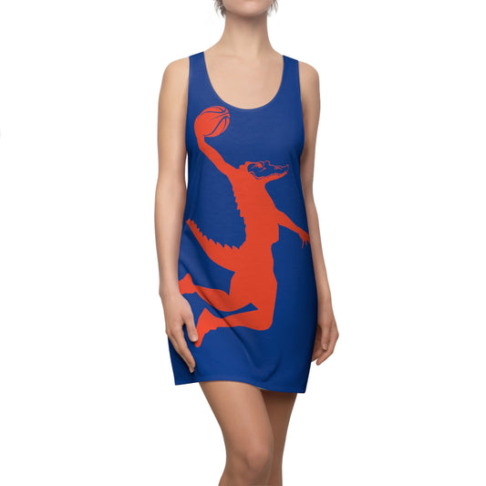 ChompMan Basketball (V6 / Blue) Women's Cut & Sew Racerback Dress (AOP)