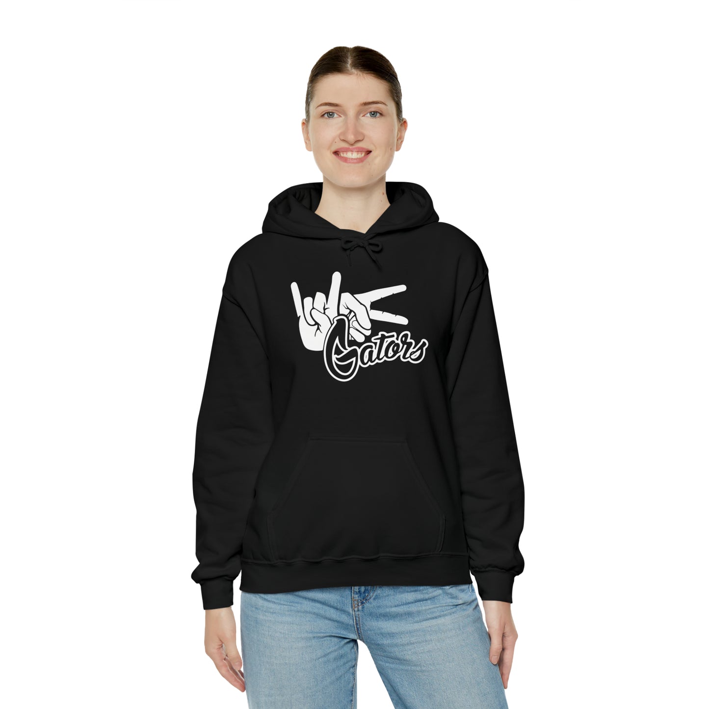 Unisex Heavy Blend™ Hooded Sweatshirt UF (Rock On) Gators Hands (Black and White)