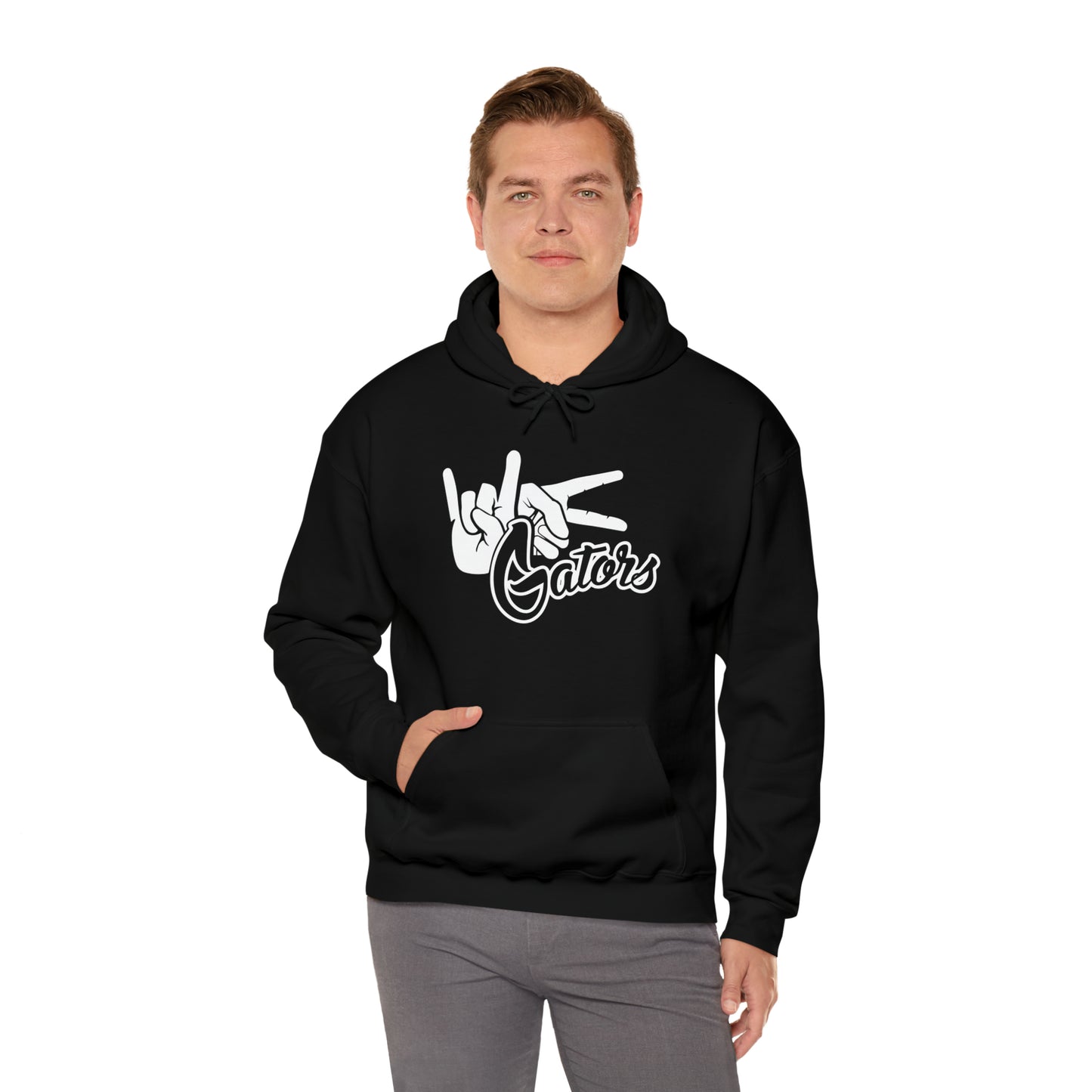 Unisex Heavy Blend™ Hooded Sweatshirt UF (Rock On) Gators Hands (Black and White)