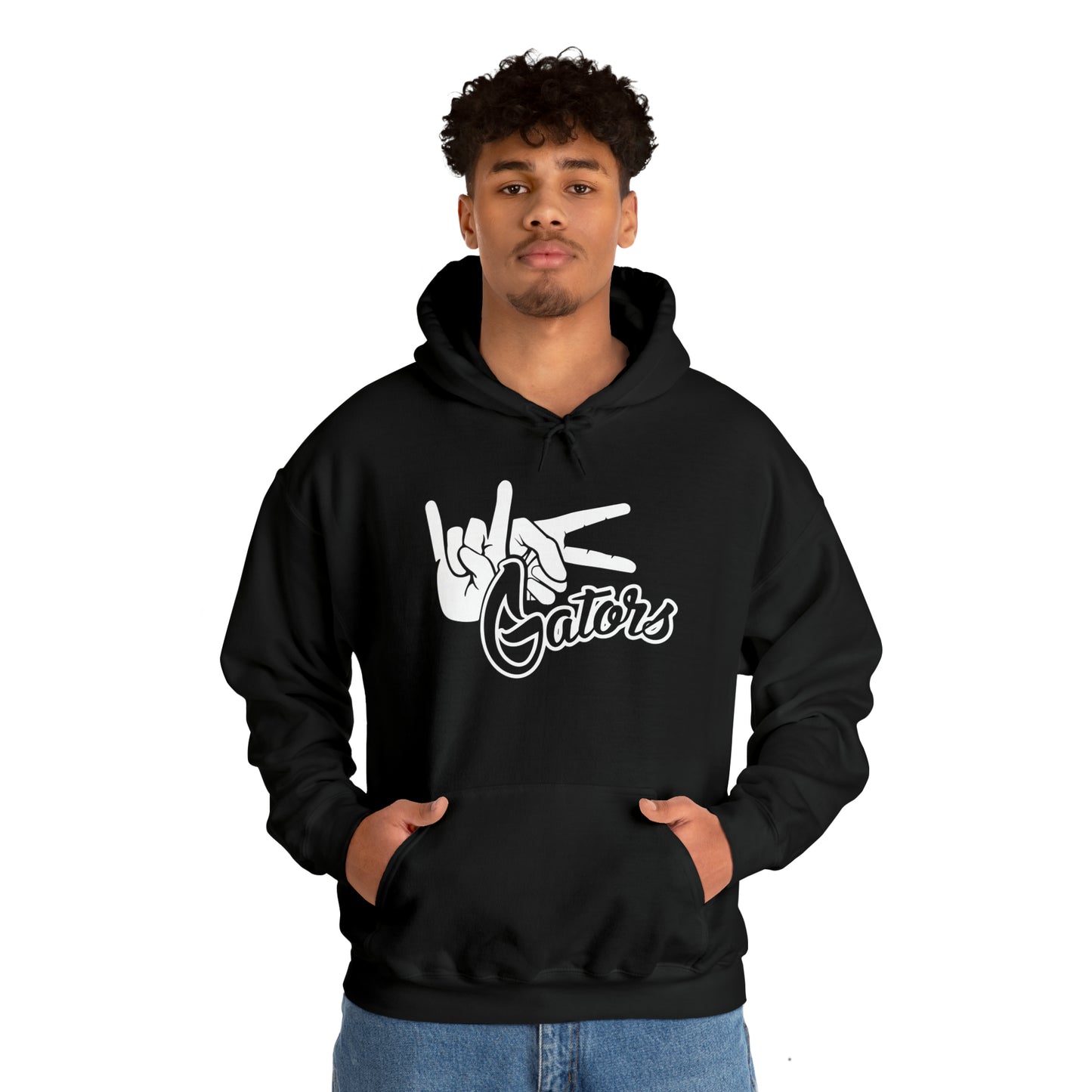 Unisex Heavy Blend™ Hooded Sweatshirt UF (Rock On) Gators Hands (Black and White)