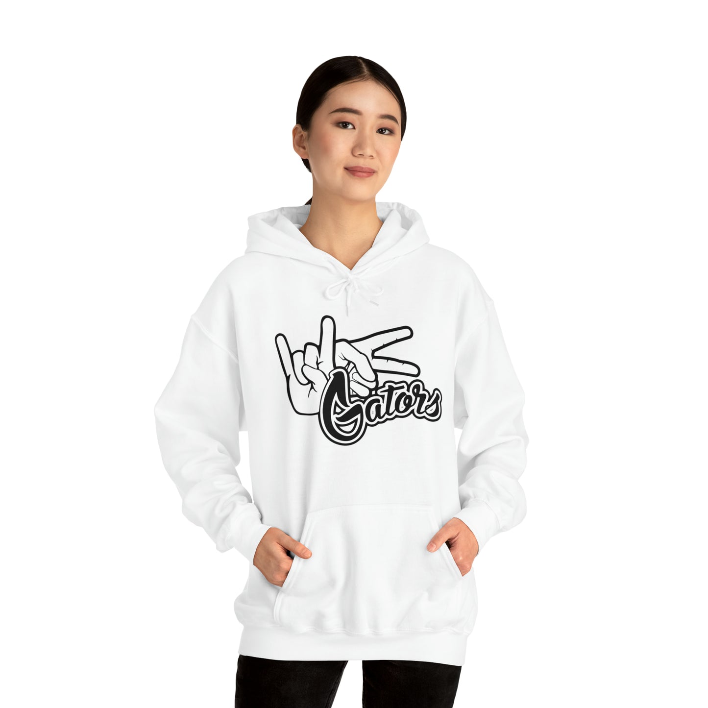 Unisex Heavy Blend™ Hooded Sweatshirt UF (Rock On) Gators Hands (Black and White)