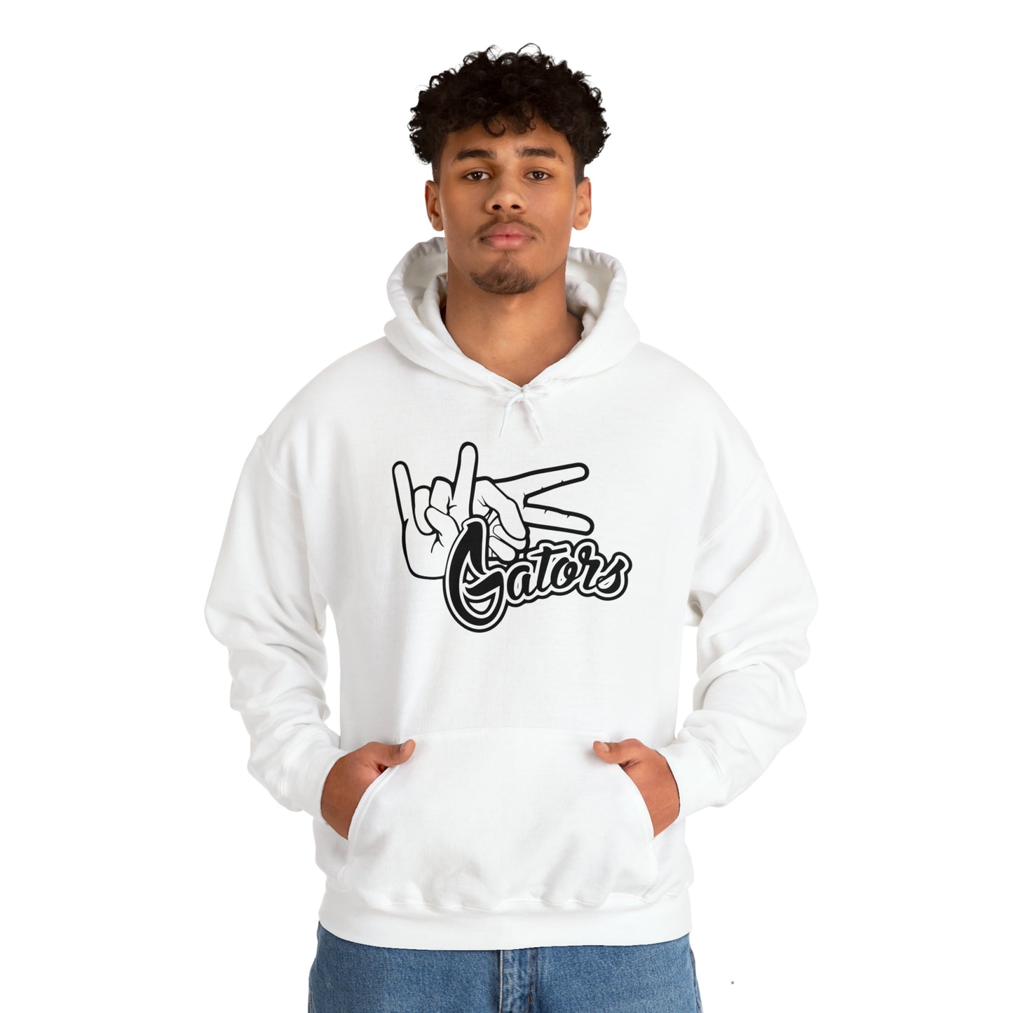 Unisex Heavy Blend™ Hooded Sweatshirt UF (Rock On) Gators Hands (Black and White)