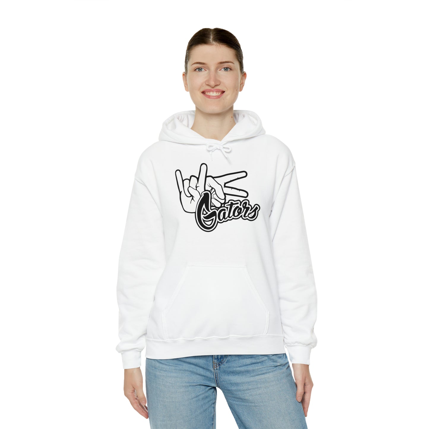 Unisex Heavy Blend™ Hooded Sweatshirt UF (Rock On) Gators Hands (Black and White)