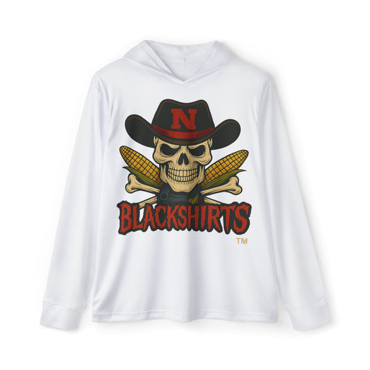 Nebraska Cornhuskers Blackshirts (White)  Sports Skull Hoodie, Unique Sportswear, Halloween Gear, Gift for Fans, Active Lifestyle Sweatshirt