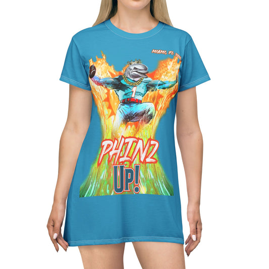 Phinz Up (V2 / Turq) T-Shirt Dress (AOP)