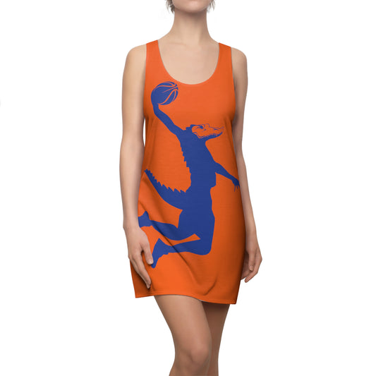 ChompMan Basketball (V5 / Orange) Women's Cut & Sew Racerback Dress (AOP)